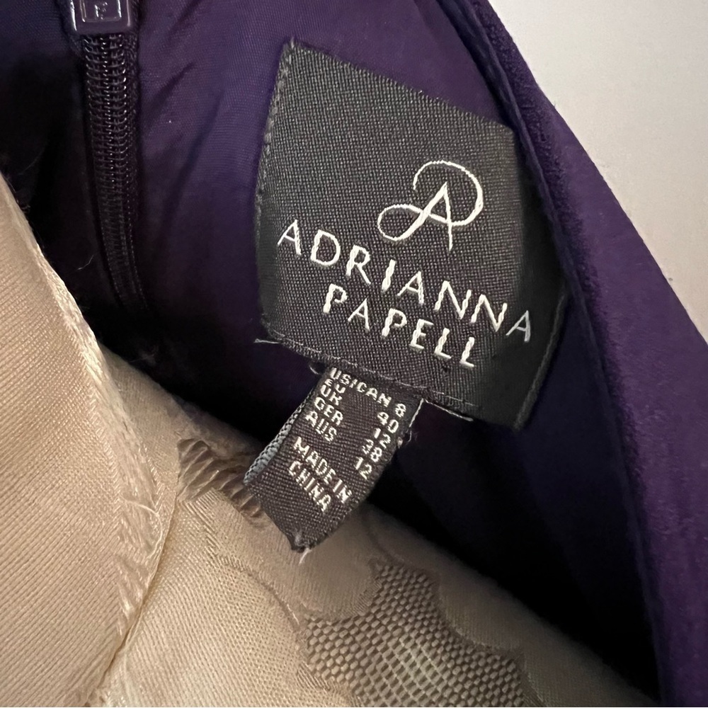 Adrianna Papell Purple Pleat Shift Dress Women Size 8 Half Sleeve Scoop Neck Fit - Picture 3 of 11